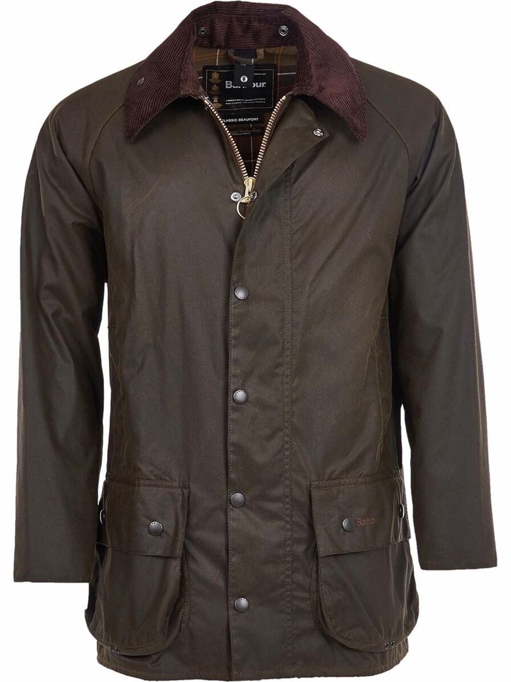 Barbour Olive Brown Waxed Cotton Field Jacket with Dark Brown Cord Collar